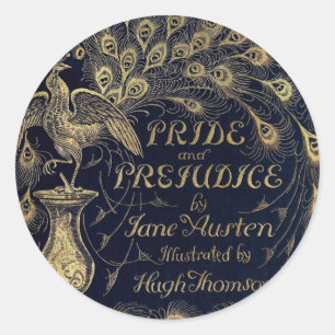 Antique Pride and Prejudice Peacock Edition Cover Runt Klistermärke