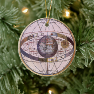 Antique Ptolemaic Solar System, Andreas Cellarius Julgransprydnad Keramik