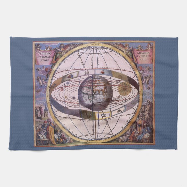 Antique Ptolemaic Solar System, Andreas Cellarius Kökshandduk (Horisontell)