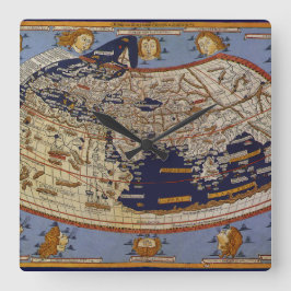 Antique Ptolemaic World Map, Johannes of Arnsheim Fyrkantig Klocka