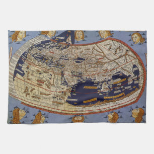Antique Ptolemaic World Map, Johannes of Arnsheim Kökshandduk