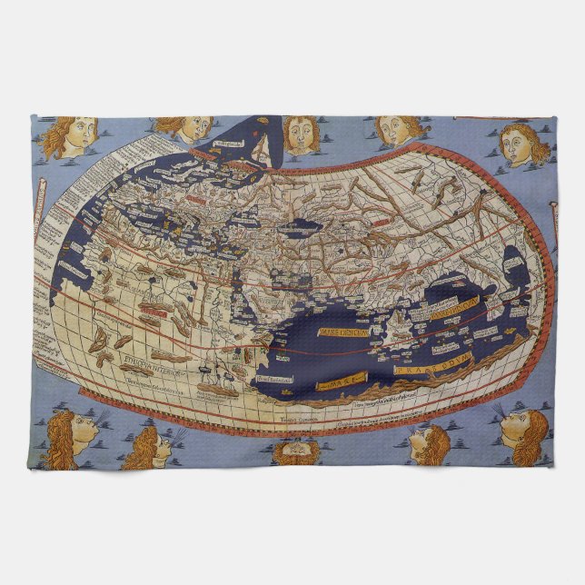 Antique Ptolemaic World Map, Johannes of Arnsheim Kökshandduk (Horisontell)