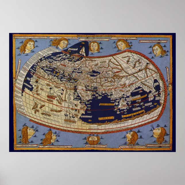 Antique Ptolemaic World Map, Johannes of Arnsheim Poster (Framsidan)