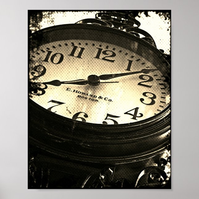 Antique Pub Harbour Maine Street Clock B&W Poster (Framsidan)