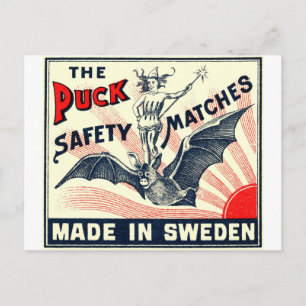 Antique Puck Riding Fladdermus Svenska Matchbox-et Vykort