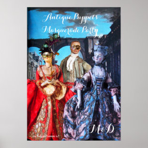 ANTIQUE PUPPETS MASQUERADE COSTUME PARTY MONOGRAM POSTER