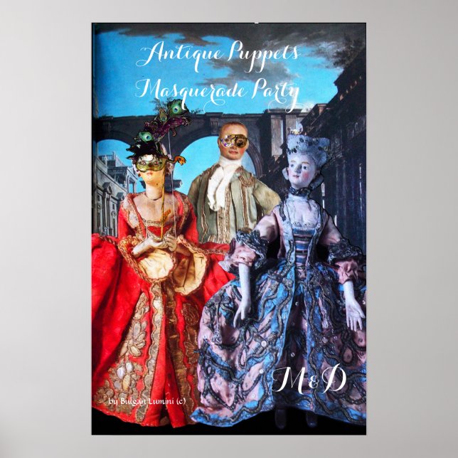 ANTIQUE PUPPETS MASQUERADE COSTUME PARTY MONOGRAM POSTER (Framsidan)