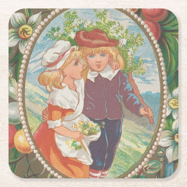 Antique Quirky Valentine, Victorian Era, 1874 Underlägg Papper Kvadrat (Framsidan)