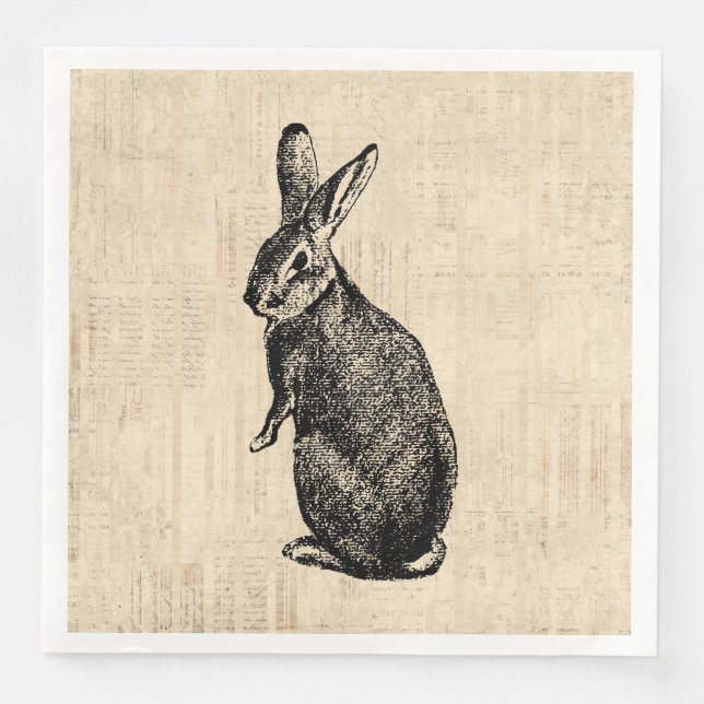 Antique Rabbit Illustration Bunny Art med skript Pappersservett (Framsida)