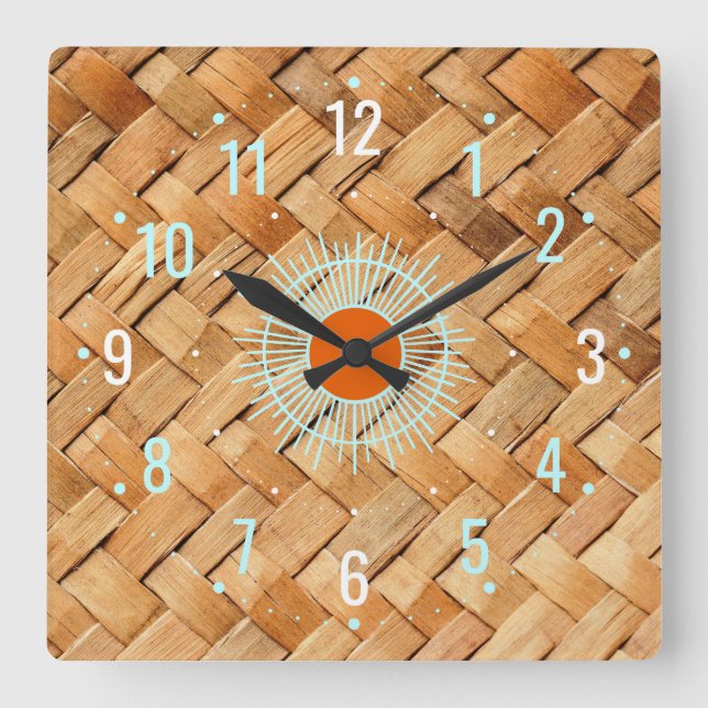 Antique Ratan Rattan Decor - Western Fyrkantig Klocka (Framsida)