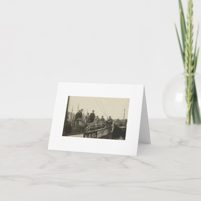 Antique Real Photo norska Boat & Crew Note Card Anteckningskort (Framsida)