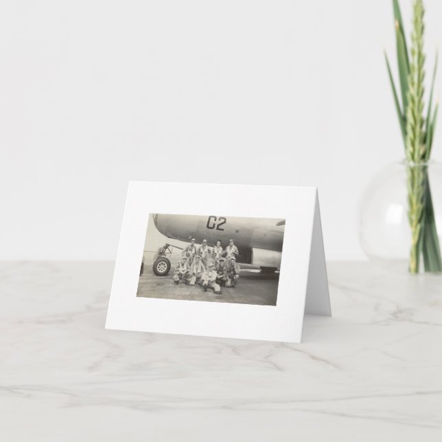 Antique Real Photo WWII B-29 Bomber Crew Note Card Anteckningskort (Framsida)