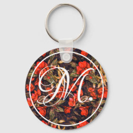 Antique Red Balsam Flowers & Monogram Nyckelring