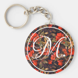 Antique Red Balsam Flowers & Monogram Nyckelring