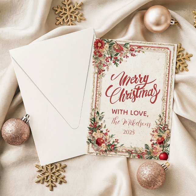 Antique Red Berry Baroque Christmas Julkort (Skapare uppladdad)