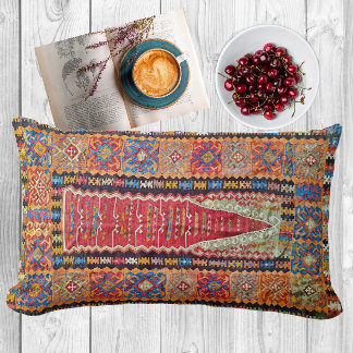 Antique Red, Blue and Orange Turkisk Prayer Kilim Lumbarkudde