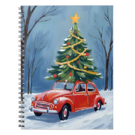 Antique Red Car Christmas Tree Anteckningsbok