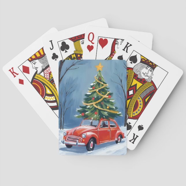 Antique Red Car Christmas Tree Casinokort (Baksidan)