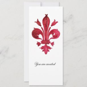 ANTIQUE RED FLEUR DE LIS Damask Gem Monogram Inbjudningar