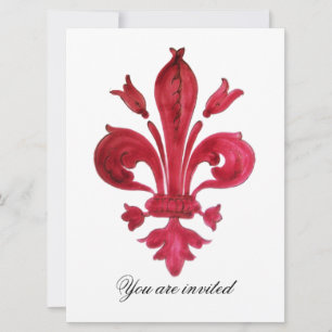 ANTIQUE RED FLEUR DE LIS Damask Gem Monogram Inbjudningar