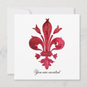 ANTIQUE RED FLEUR DE LIS Damask Gem Monogram Inbjudningar