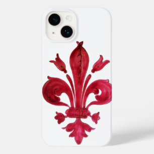 ANTIQUE RED FLEUR DE LIS IN WHITE Heraldic Blommig