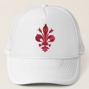 ANTIQUE RED FLEUR DE LIS IN WHITE Heraldic Blommig Keps