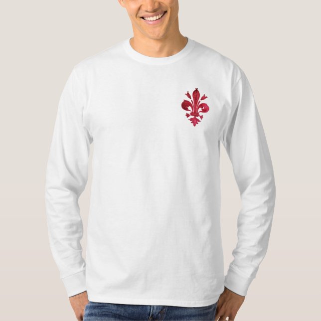 ANTIQUE RED FLEUR DE LIS IN WHITE Heraldic Blommig Tee (Framsida)