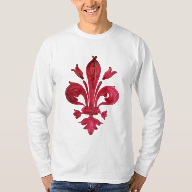 ANTIQUE RED FLEUR DE LIS IN WHITE Heraldic Blommig Tee (Framsida)