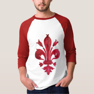 ANTIQUE RED FLEUR DE LIS IN WHITE Heraldic Blommig Tee Shirt
