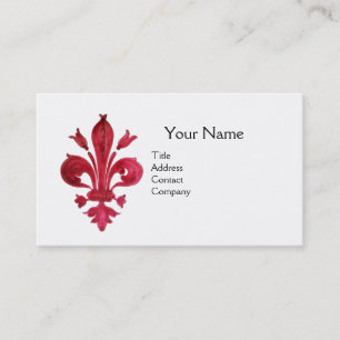 ANTIQUE RED FLEUR DE LIS IN WHITE MONOGRAM VISITKORT