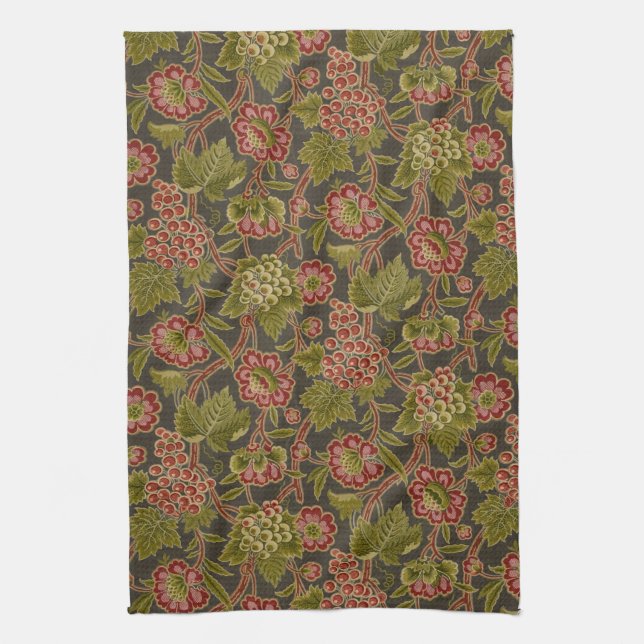 Antique Red Floral and Grapes Botanical Pattern Kökshandduk (Vertikal)