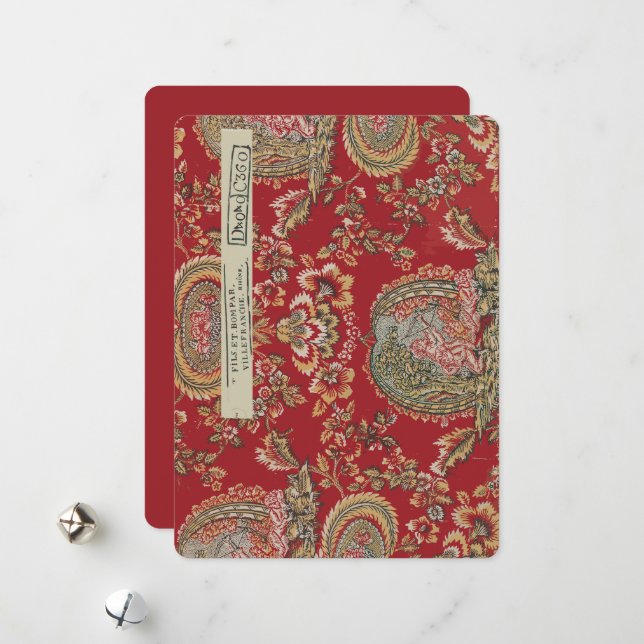 Antique Red Fransk Fabric från Villefranche Julkort (Fram/Back In Situ)