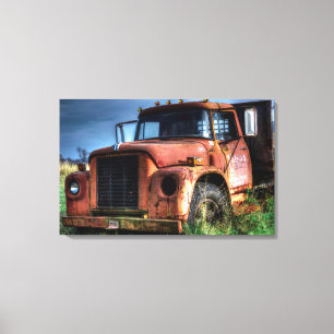 Antique Red Internationell Pickupare Lastbil Canvastryck