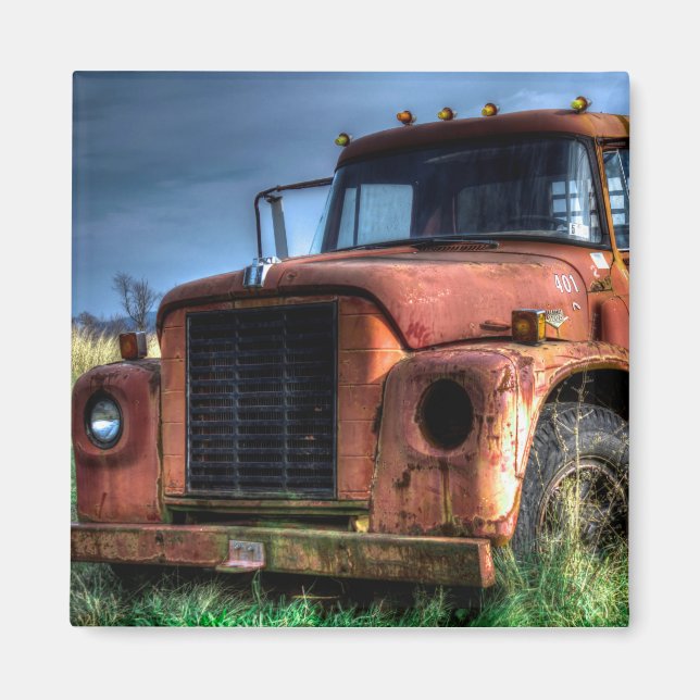 Antique Red Internationell Pickupare Lastbil Magnet (Framsidan)