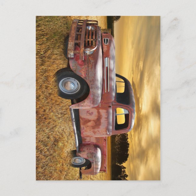 Antique Red Lastbil Farm Fält Vykort (Framsida)