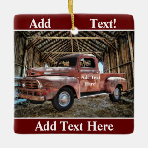 Antique Red Lastbil i Rustic Barn Julgransprydnad Keramik
