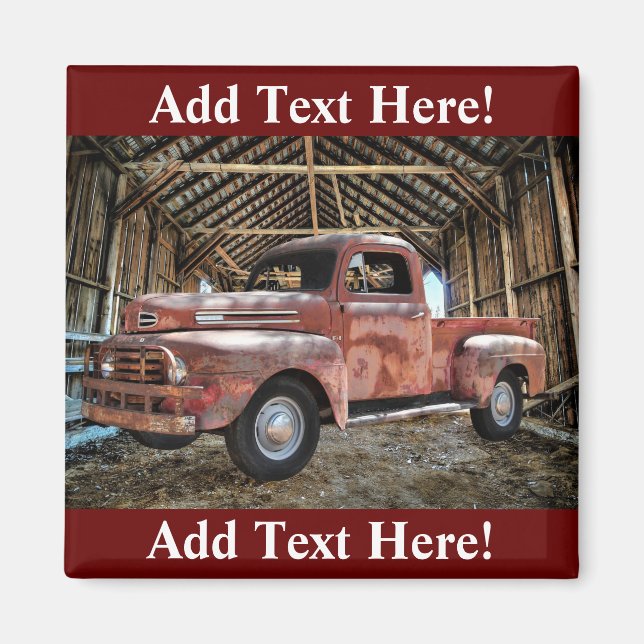 Antique Red Lastbil i Rustic Barn Magnet (Framsidan)