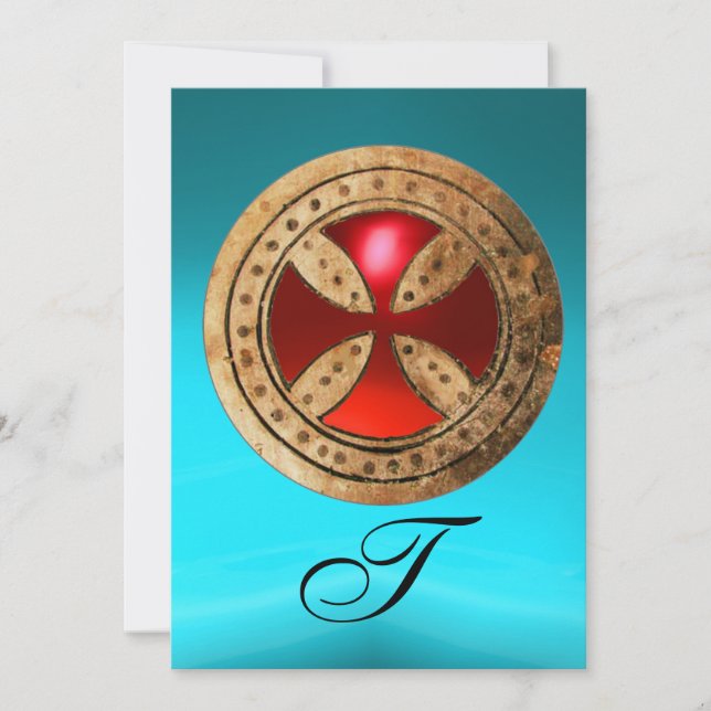 ANTIQUE RED RUBY KOR BLUE BLACK DAMASK MONOGRAM INBJUDNINGAR (Framsida)