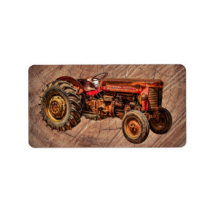 Antique Red Tractor Adressetikett