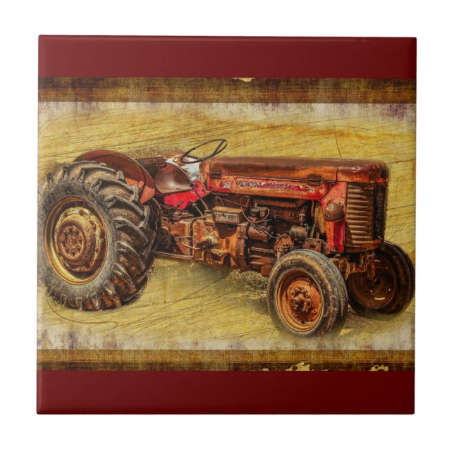 Antique Red Tractor Kakelplatta (Framsidan)