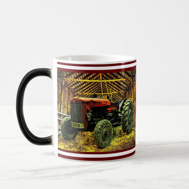 Antique Red Tractor Rustic Barn Coffee Mugg (Vänster)