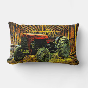 Antique Red Tractor Rustic Barn Lumbarkudde
