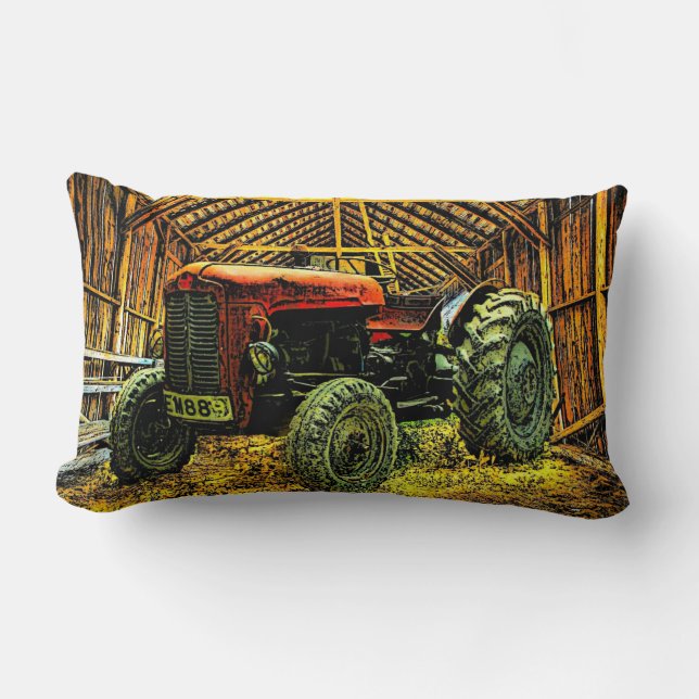 Antique Red Tractor Rustic Barn Lumbarkudde (Framsida)