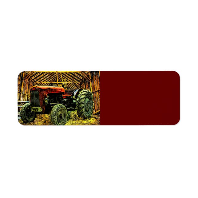 Antique Red Tractor Rustic Barn Returadress Etikett (Framsidan)
