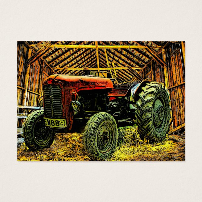 Antique Red Tractor Rustic Barn Visitkort (Framsidan)