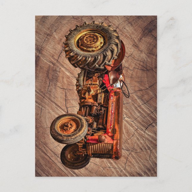 Antique Red Tractor Vykort (Framsida)