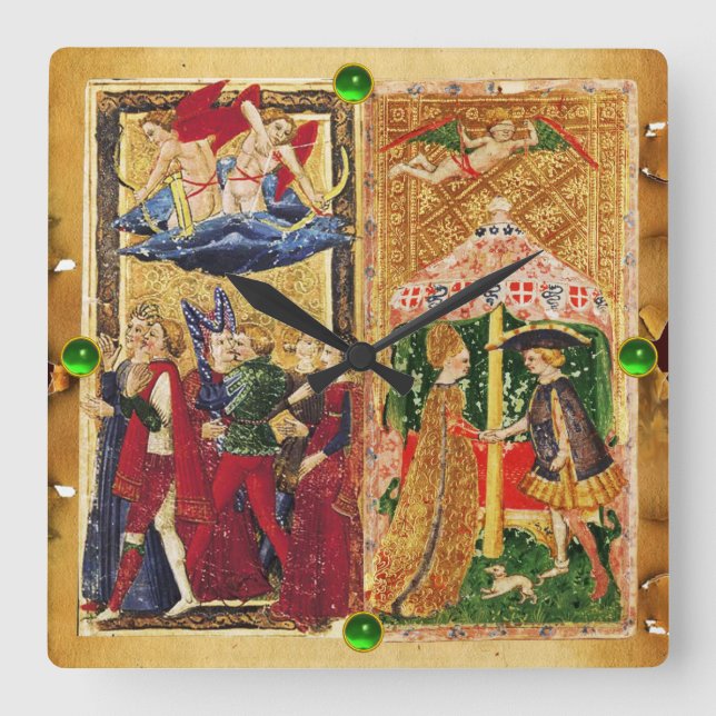 ANTIQUE RENAISSANCE TAROT 6 / ÄLSKARE FYRKANTIG KLOCKA (Framsida)