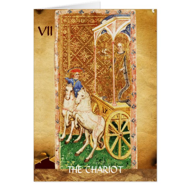 ANTIQUE RENAISSANCE TAROT 7 / CHARIOT HÄLSNINGSKORT (Framsidan)