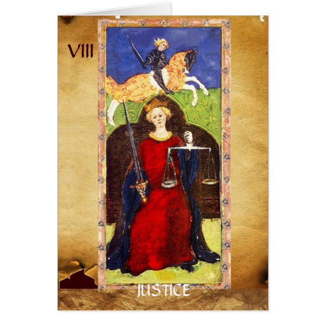 ANTIQUE RENAISSANCE TAROT 8/JUSTICE HÄLSNINGSKORT (Framsidan)
